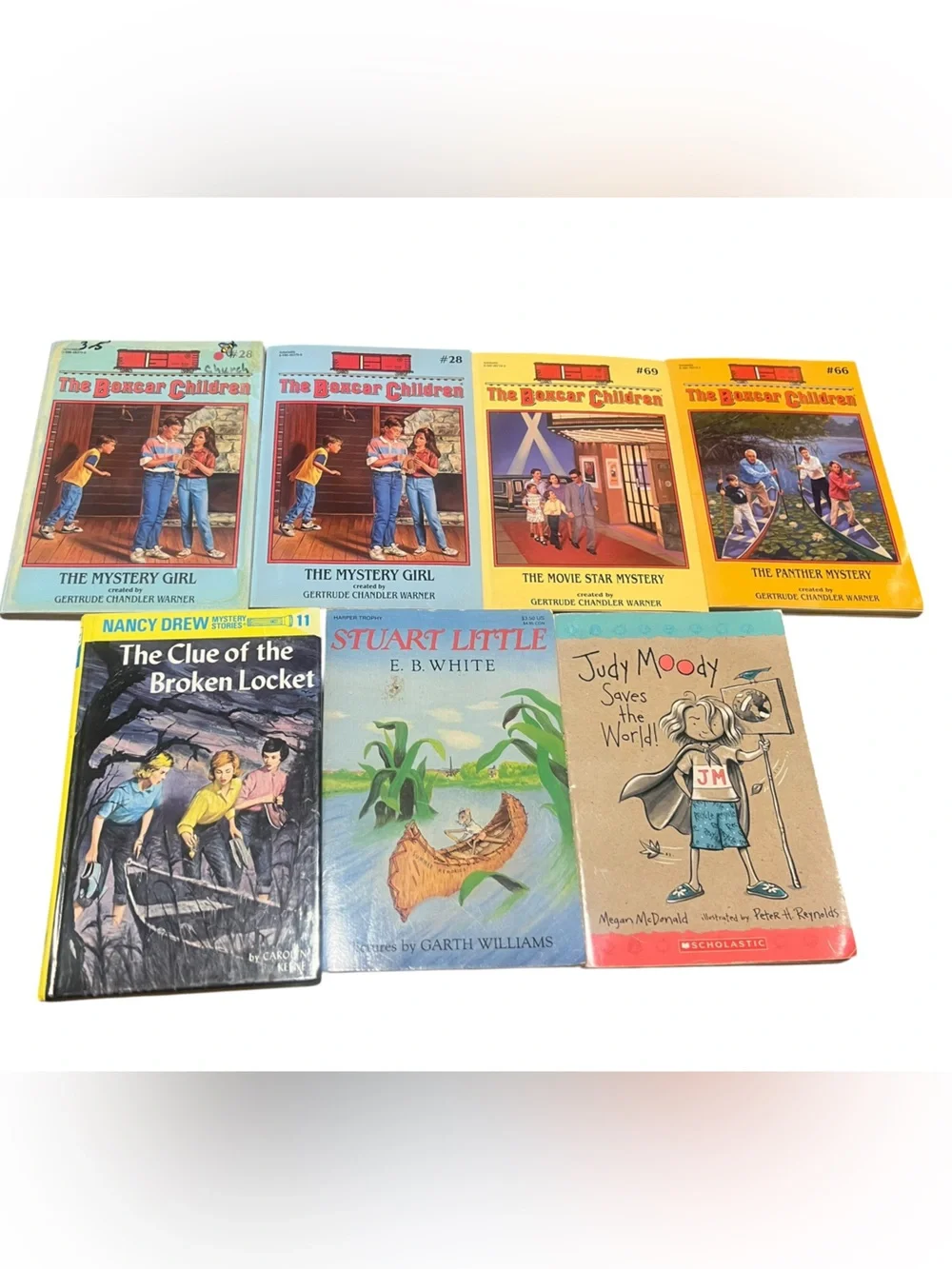 Mixed Paperback Book Lot of 7 books Boxcar Children, Stuart Little, Nancy Drew